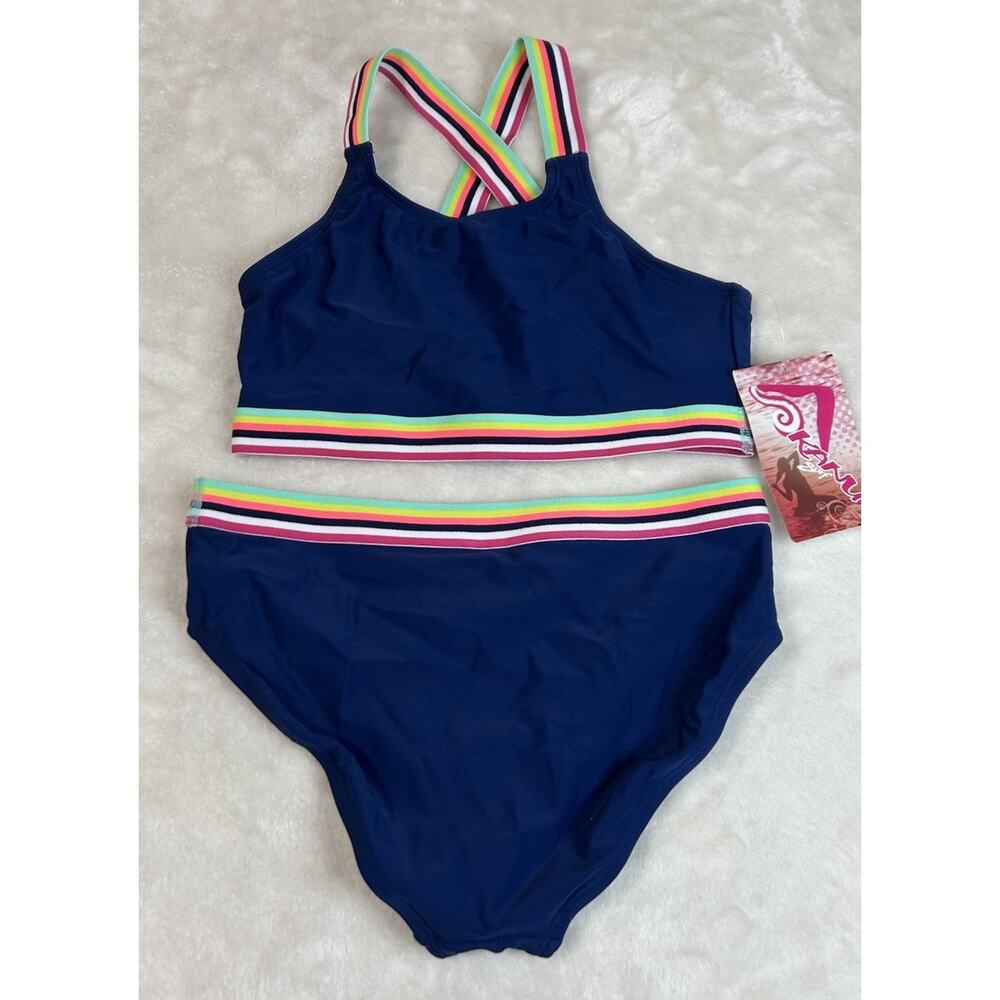 Kanu Surf Girl’s Blue Bobby Sporty Beach Colorful Two Piece Bikini Size 14 NWT